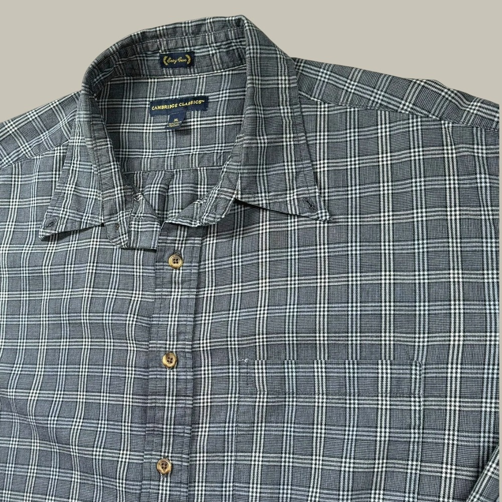 Vintage Cambridge Classics Button Up Shirt Men XL Gray Plaid Long Sleeve Office